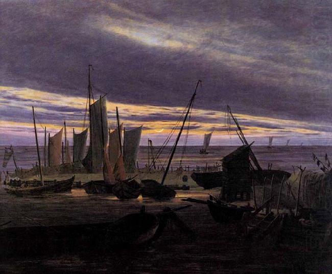 Caspar David Friedrich Boats in the Harbour at Evening china oil painting image